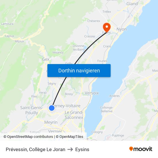 Prévessin, Collège Le Joran to Eysins map