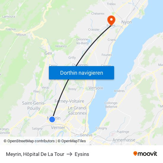 Meyrin, Hôpital De La Tour to Eysins map