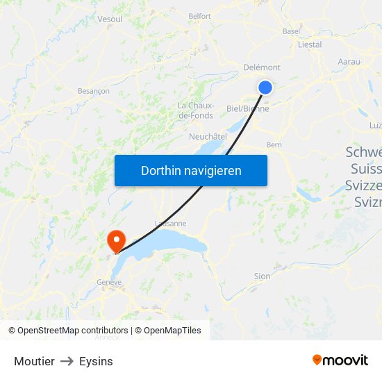 Moutier to Eysins map