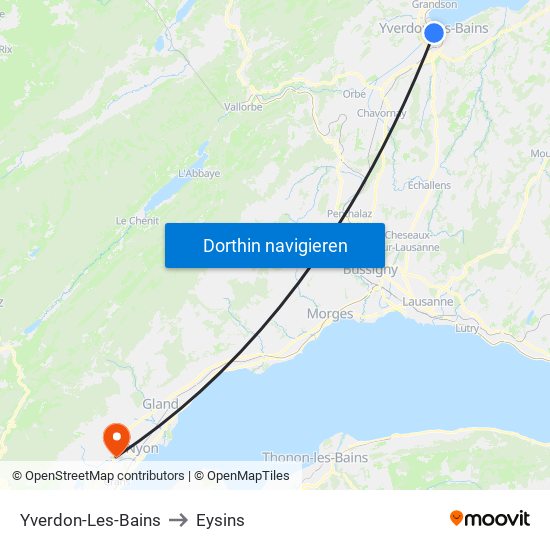 Yverdon-Les-Bains to Eysins map