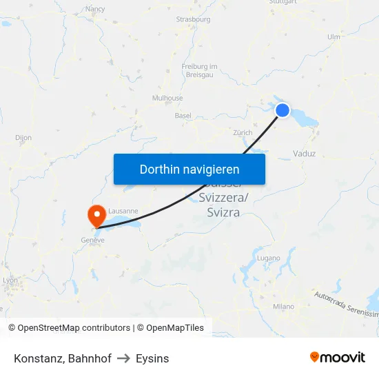 Konstanz, Bahnhof to Eysins map