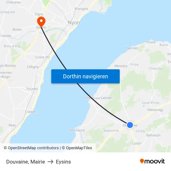 Douvaine, Mairie to Eysins map