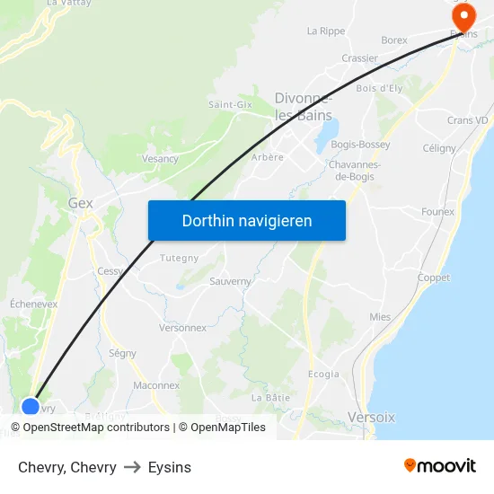 Chevry, Chevry to Eysins map