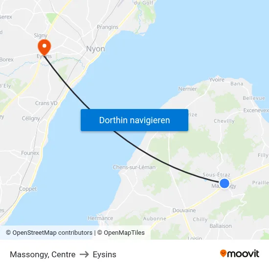 Massongy, Centre to Eysins map