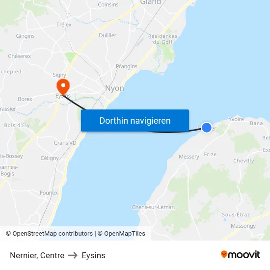 Nernier, Centre to Eysins map