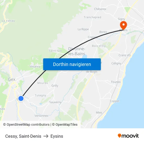 Cessy, Saint-Denis to Eysins map