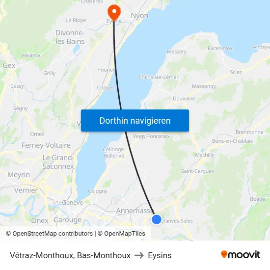 Vétraz-Monthoux, Bas-Monthoux to Eysins map