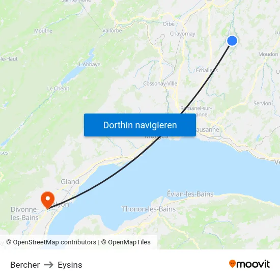 Bercher to Eysins map