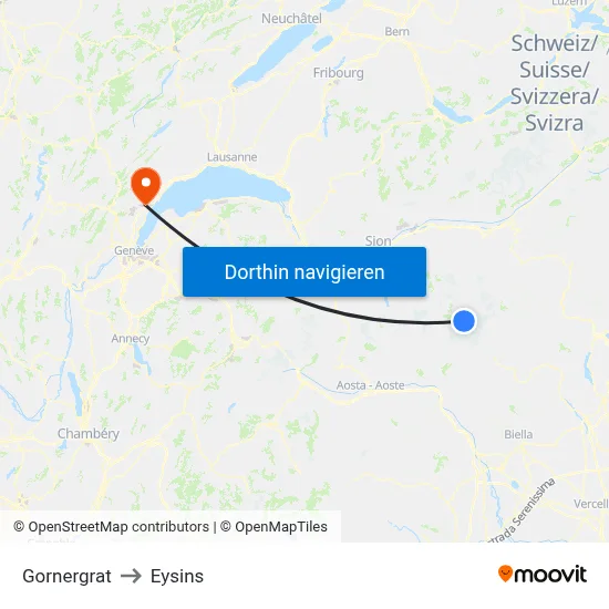 Gornergrat to Eysins map