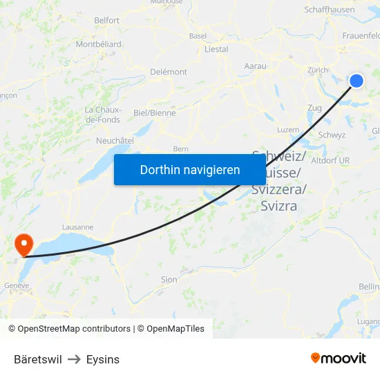 Bäretswil to Eysins map