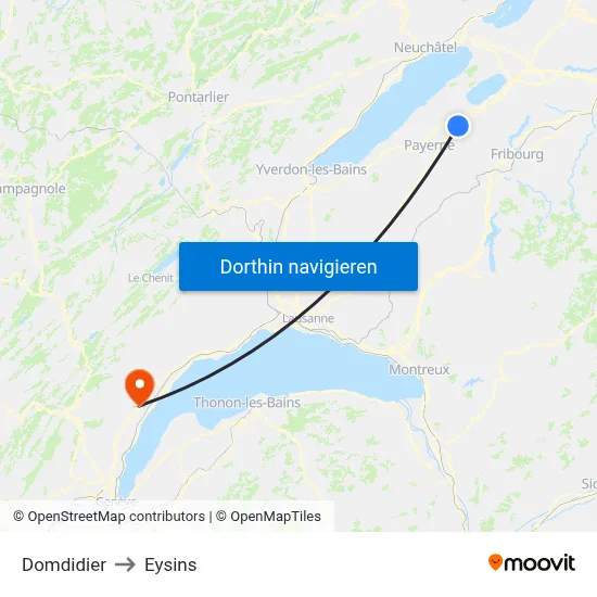 Domdidier to Eysins map