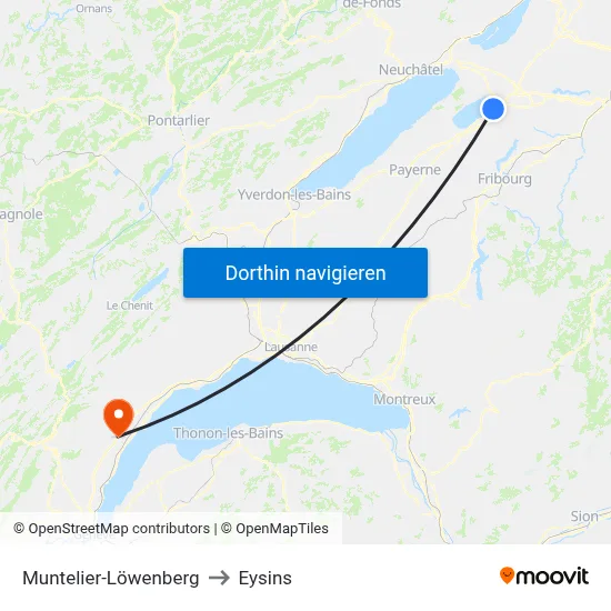 Muntelier-Löwenberg to Eysins map