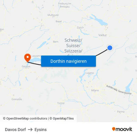 Davos Dorf to Eysins map