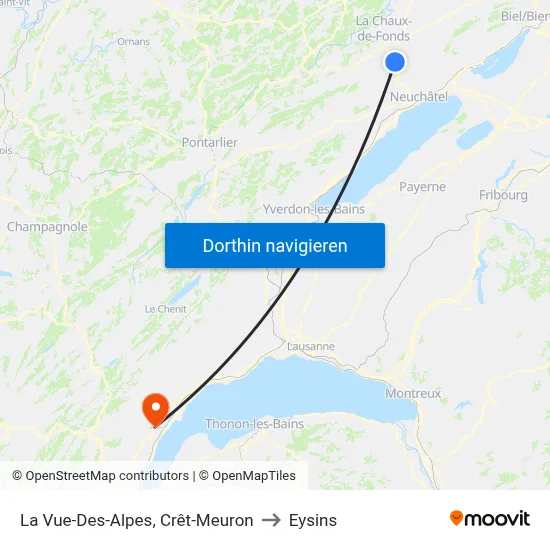 La Vue-Des-Alpes, Crêt-Meuron to Eysins map