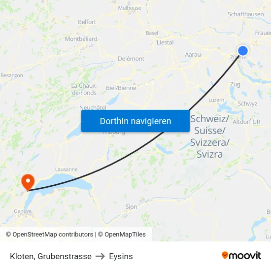 Kloten, Grubenstrasse to Eysins map