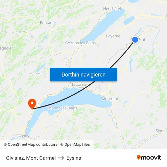 Givisiez, Mont Carmel to Eysins map