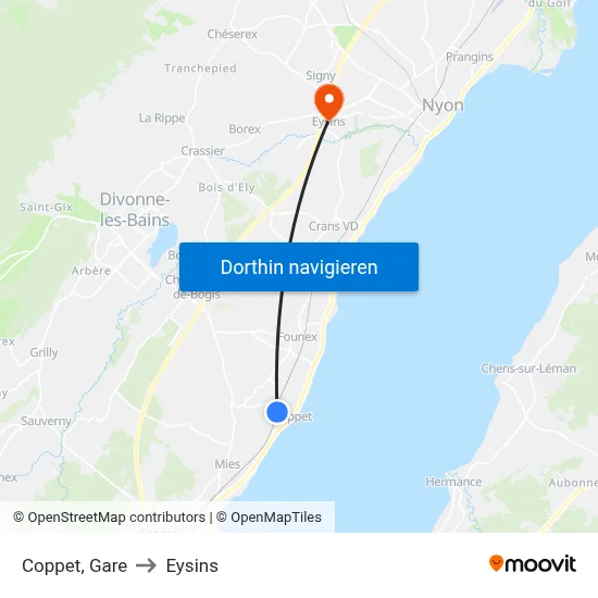 Coppet, Gare to Eysins map