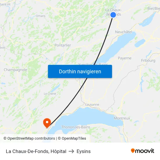 La Chaux-De-Fonds, Hôpital to Eysins map