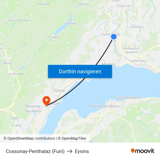 Cossonay-Penthalaz (Funi) to Eysins map