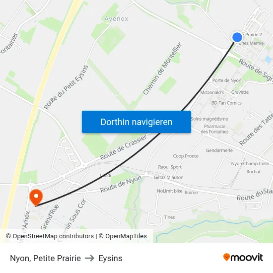 Nyon, Petite Prairie to Eysins map