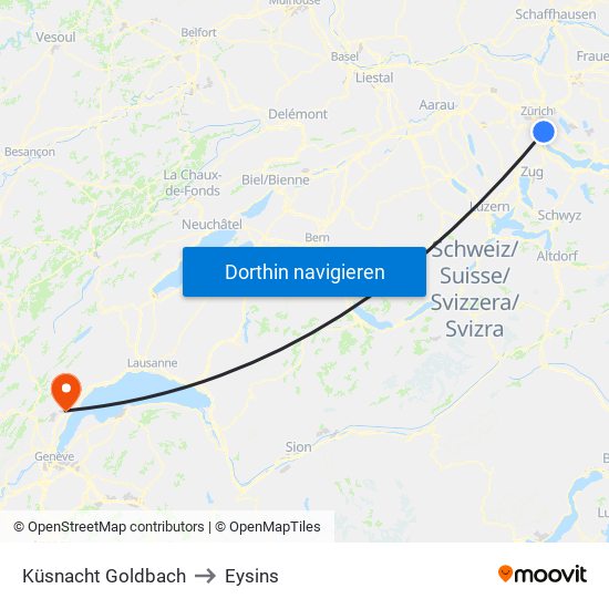 Küsnacht Goldbach to Eysins map