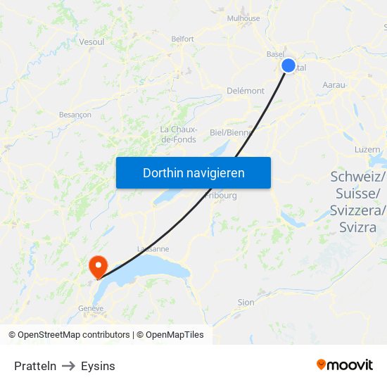 Pratteln to Eysins map