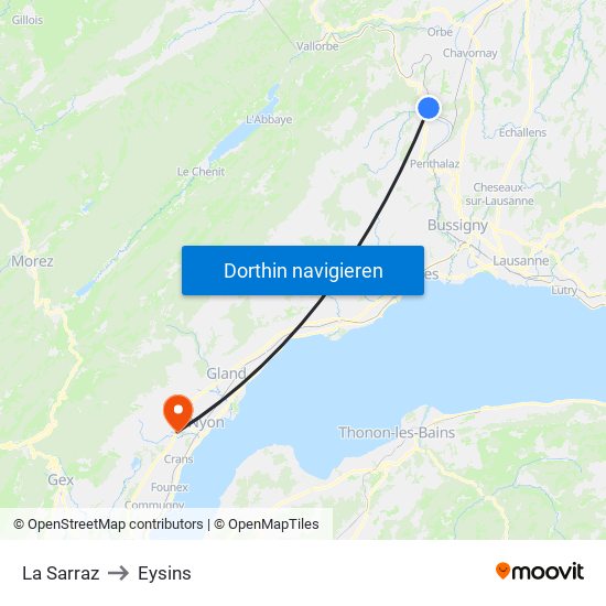 La Sarraz to Eysins map