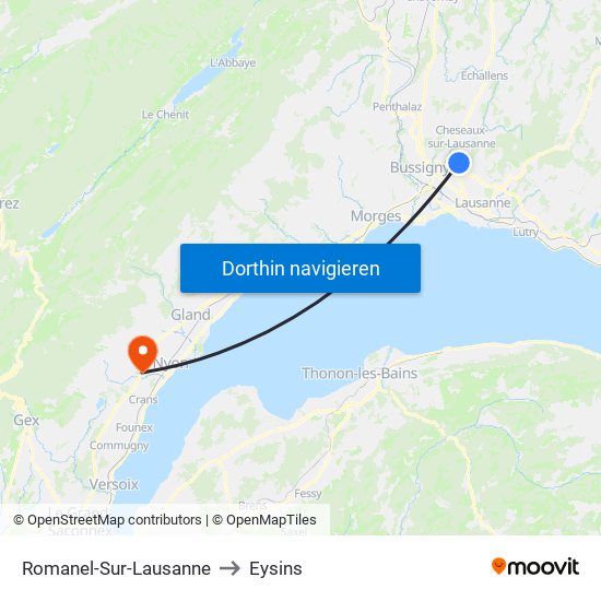 Romanel-Sur-Lausanne to Eysins map