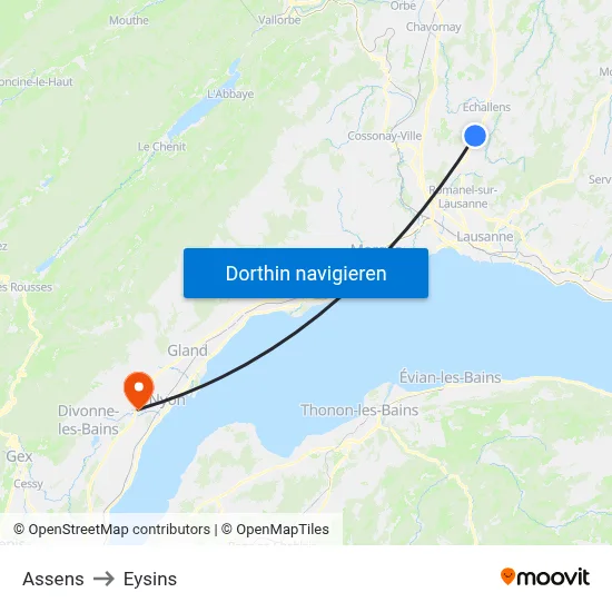 Assens to Eysins map
