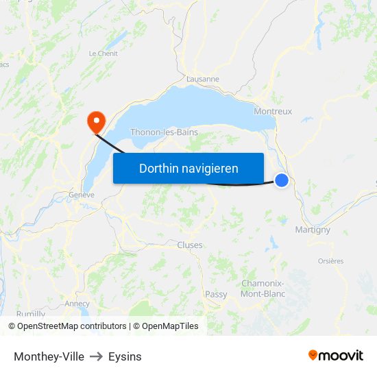 Monthey-Ville to Eysins map