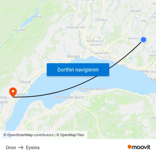 Oron to Eysins map