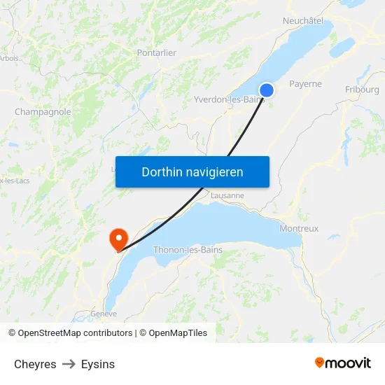 Cheyres to Eysins map