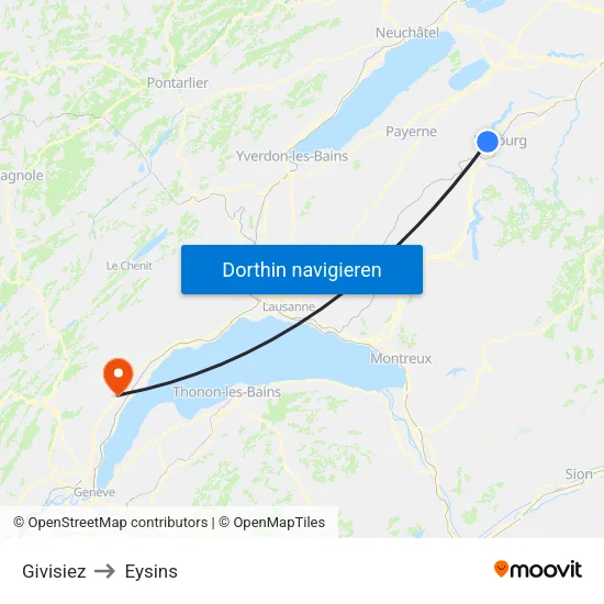 Givisiez to Eysins map