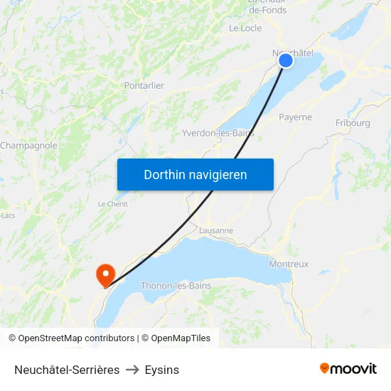 Neuchâtel-Serrières to Eysins map