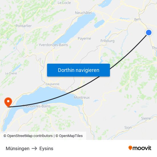 Münsingen to Eysins map