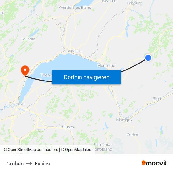 Gruben to Eysins map