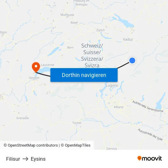 Filisur to Eysins map
