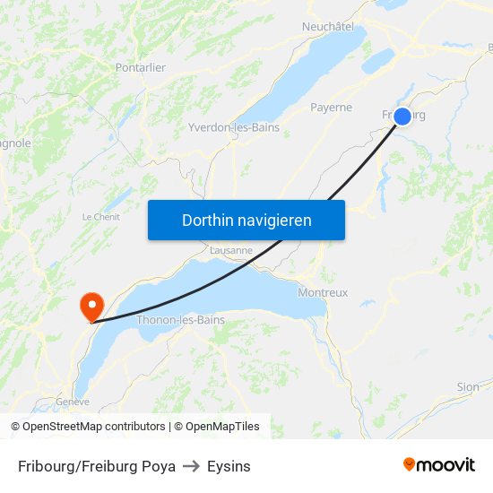 Fribourg/Freiburg Poya to Eysins map