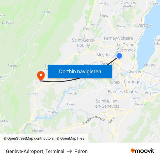 Genève-Aéroport, Terminal to Péron map