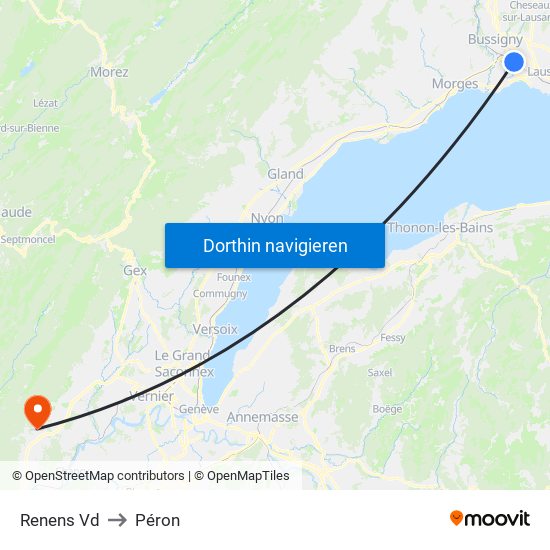 Renens Vd to Péron map