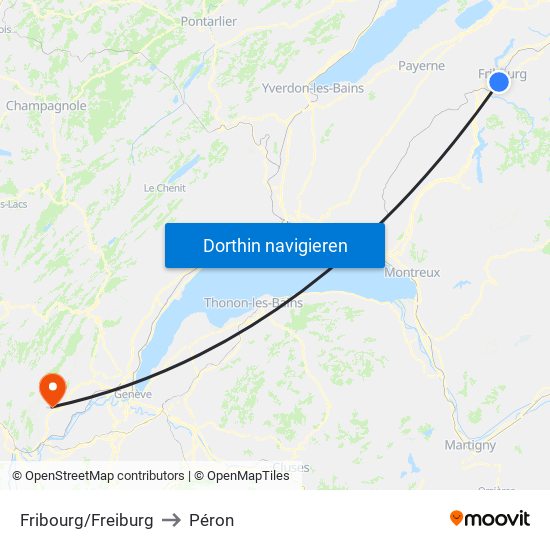 Fribourg/Freiburg to Péron map