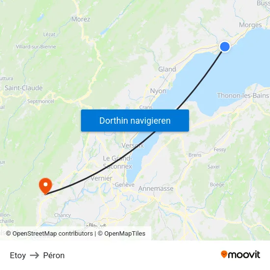 Etoy to Péron map