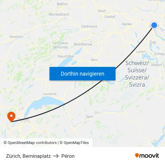 Zürich, Berninaplatz to Péron map