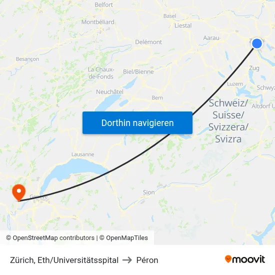 Zürich, Eth/Universitätsspital to Péron map