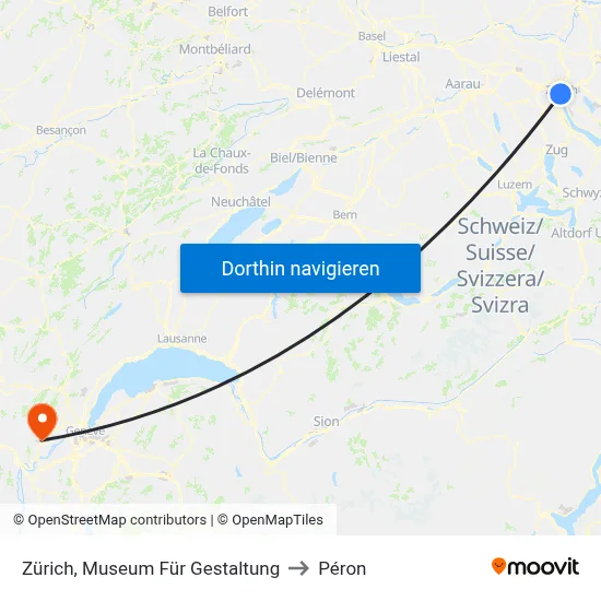 Zürich, Museum Für Gestaltung to Péron map