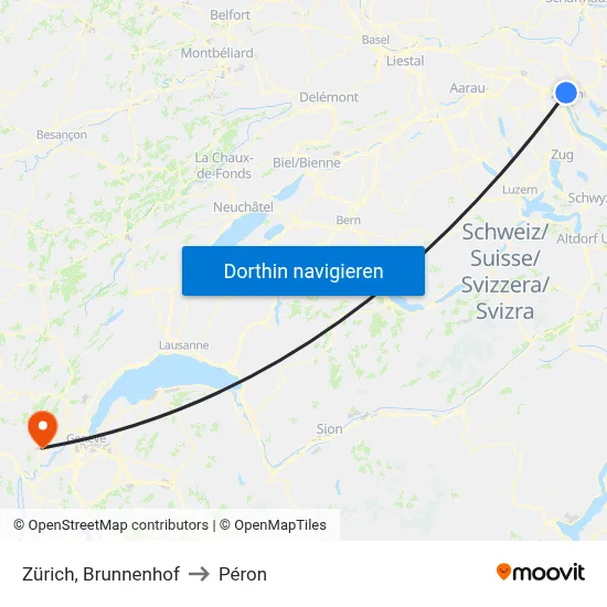 Zürich, Brunnenhof to Péron map