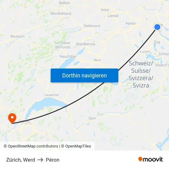 Zürich, Werd to Péron map