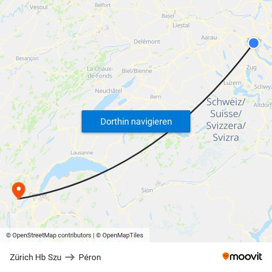 Zürich Hb Szu to Péron map