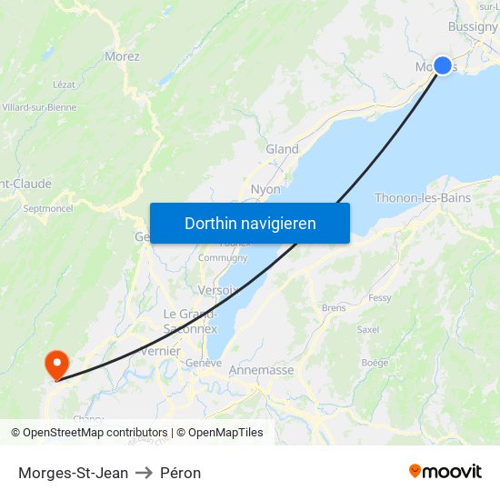 Morges-St-Jean to Péron map