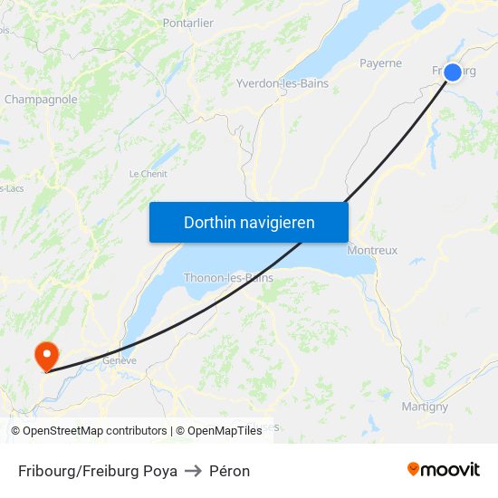 Fribourg/Freiburg Poya to Péron map